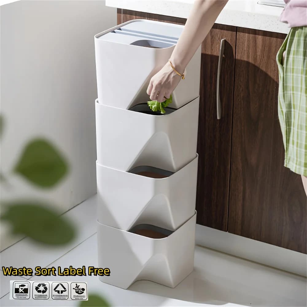 Stackable Classified Trash Can with Lid Simple Dry Wet Plastic Recycle Bin Home Wastebasket Kitchen Bathroom Accessories