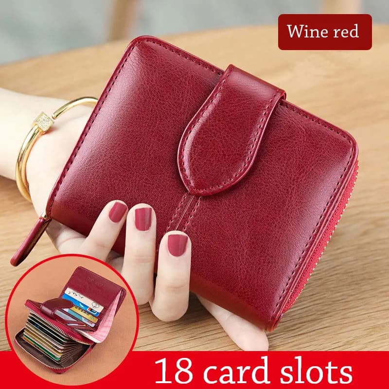 Rosso RFID Carteiras Portafoglio da donna in vera pelle Cera olio Piccolo porta carte corto Portamonete da donna Portafogli da donna Borsa per soldi