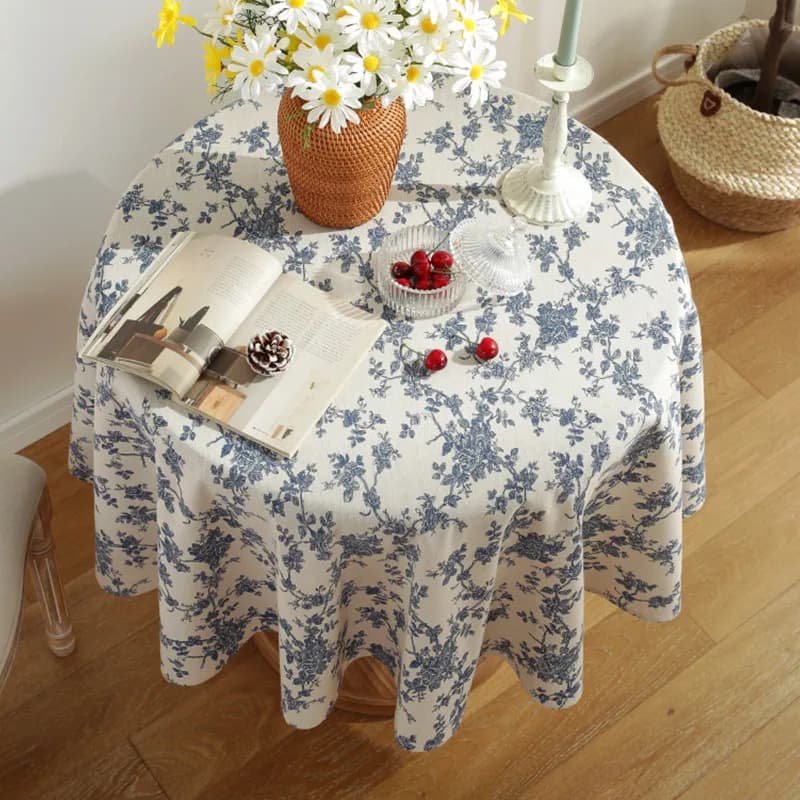 Tovaglia rotonda in cotone e lino stampata peonia con nappa tovaglia circolare floreale per la decorazione della tavola da pranzo della festa nuziale