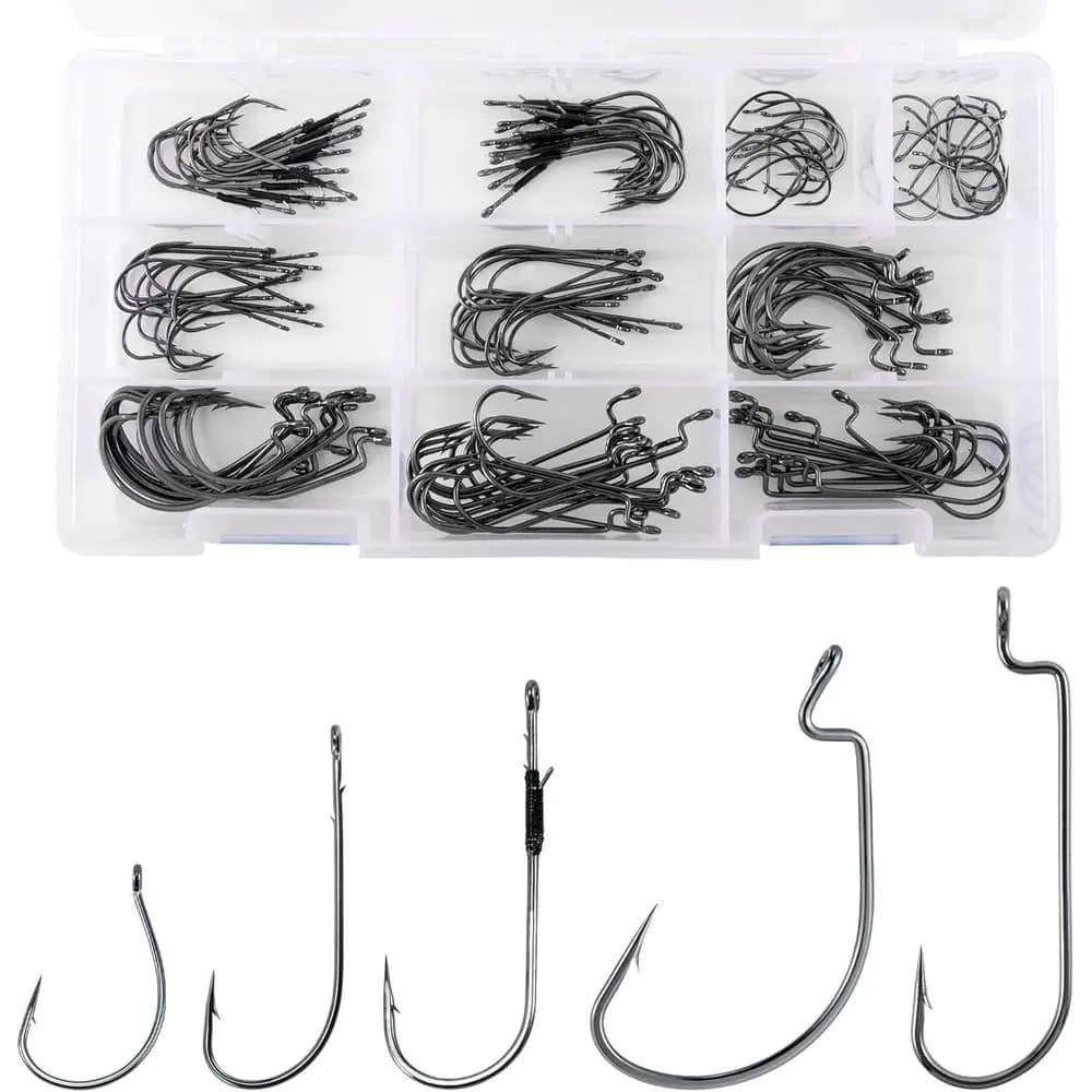 Assortment of ami for bass, EWG, round fold, drop shot, heavy cover, endless screw kits for fresh water fishing with equipment box, Texas Rig, Wac