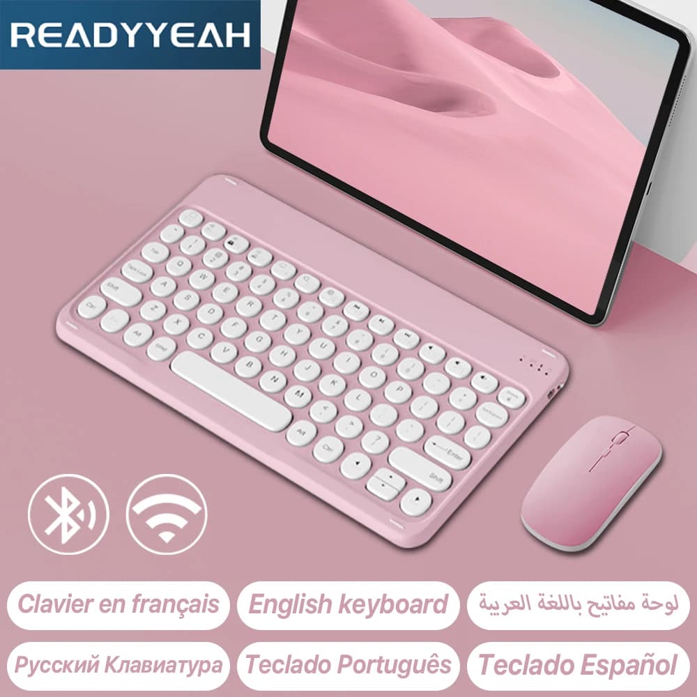 Tastiera e mouse wireless per Apple Samsung Tastiera Bluetooth per iPad iPhone Tablet Laptop Spagnolo Portoghese Russo Francese