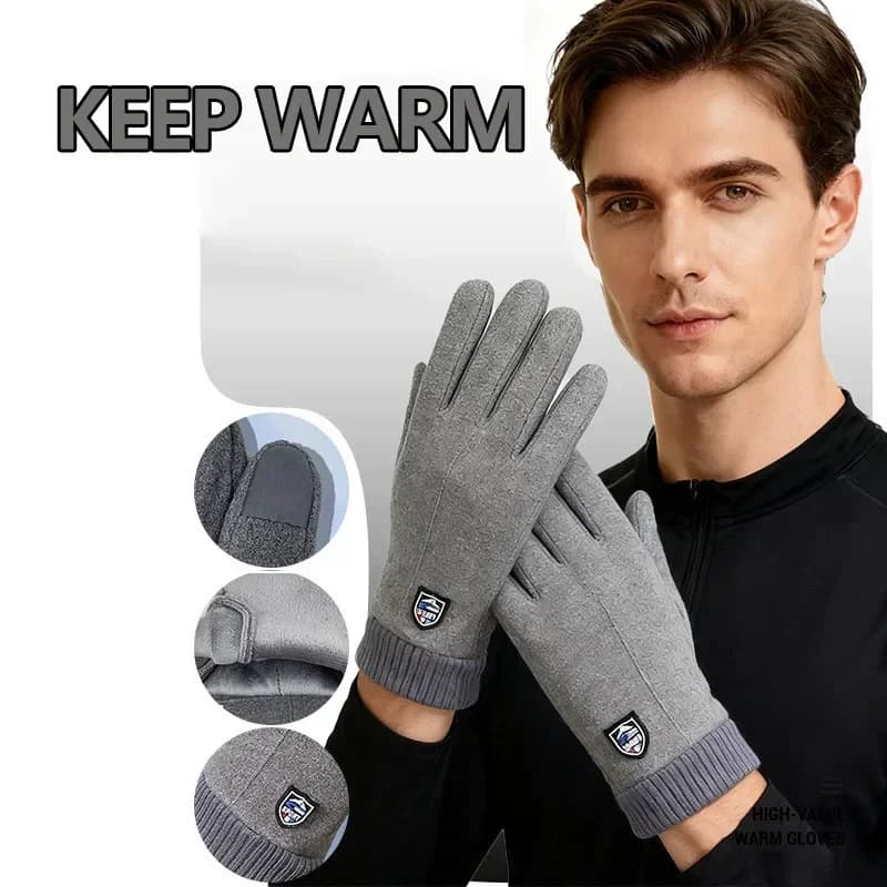 New Men's Warm Gloves for Winter Touch Screen Plus Velvet Thickened Cold-proof and Warm Wool Knitted Gloves