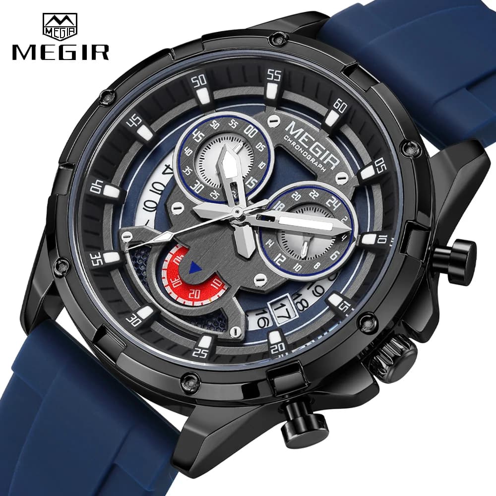 MEGIR Orologio di lusso per uomo al quarzo sportivo casual da uomo orologio impermeabile cronografo in silicone luminoso orologi da uomo orologio Reloj