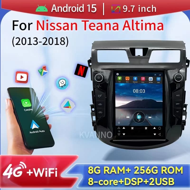 Autoradio For Nissan Teana Altima 2013-2018 2Din Android15 Auto Screen Intelligent System Wireless Carplay Video Player WiFi GPS DSP