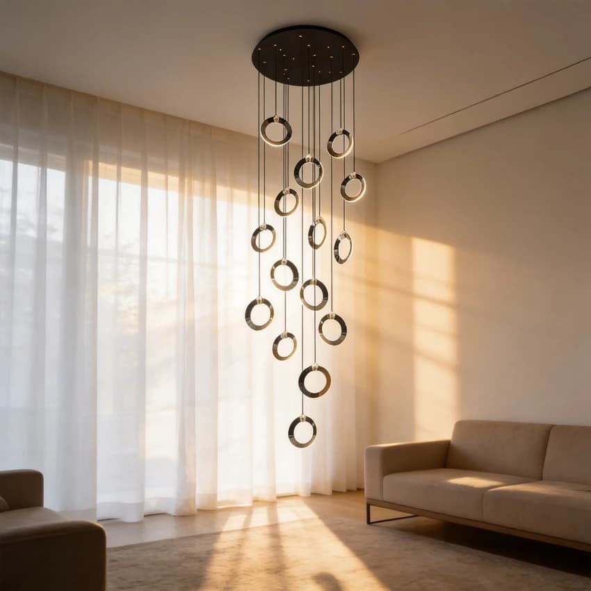 Lampadario ad Anello Minimalista Nordico, Lampada a Sospensione LED di Lusso per Villa e Soffitta, Illuminazione Circolare per Soggiorno e Scale, Design Moderno