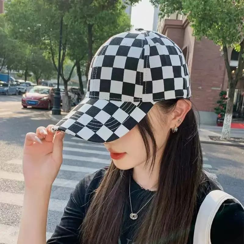 Berretto da baseball a scacchiera in bianco e nero - Cappello da sole scozzese vintage per uomo/donna, berretto estivo casual traspirante per esterni