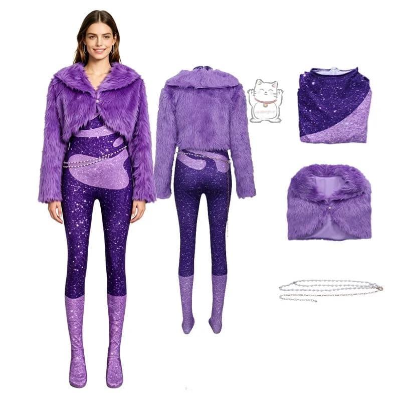 Costume da Palcoscenico in Pelliccia Viola Shakira per Feste a Tema Anime, Set Cosplay per Natale, Pasqua, Halloween, Travestimento da Cantante, Antilope Fantasia