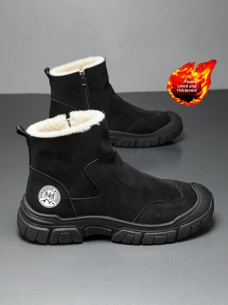 Men's Winter Thickened Fleece Lined Fur Integrated Snow Boots Outdoor Boots Warm Cotton Shoes for Youth Korean Style