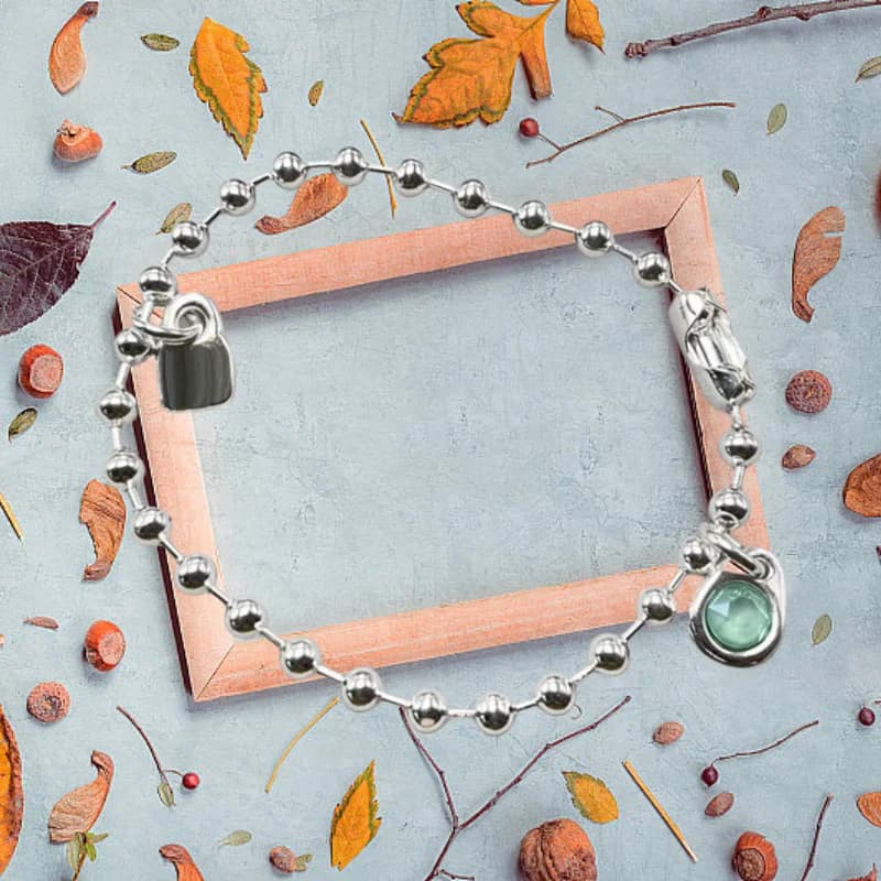 Jewelry Handmade Se Silver-Tone Beaded Chain Bracelet with Lock Charm & Pale Green Gemstone Accent