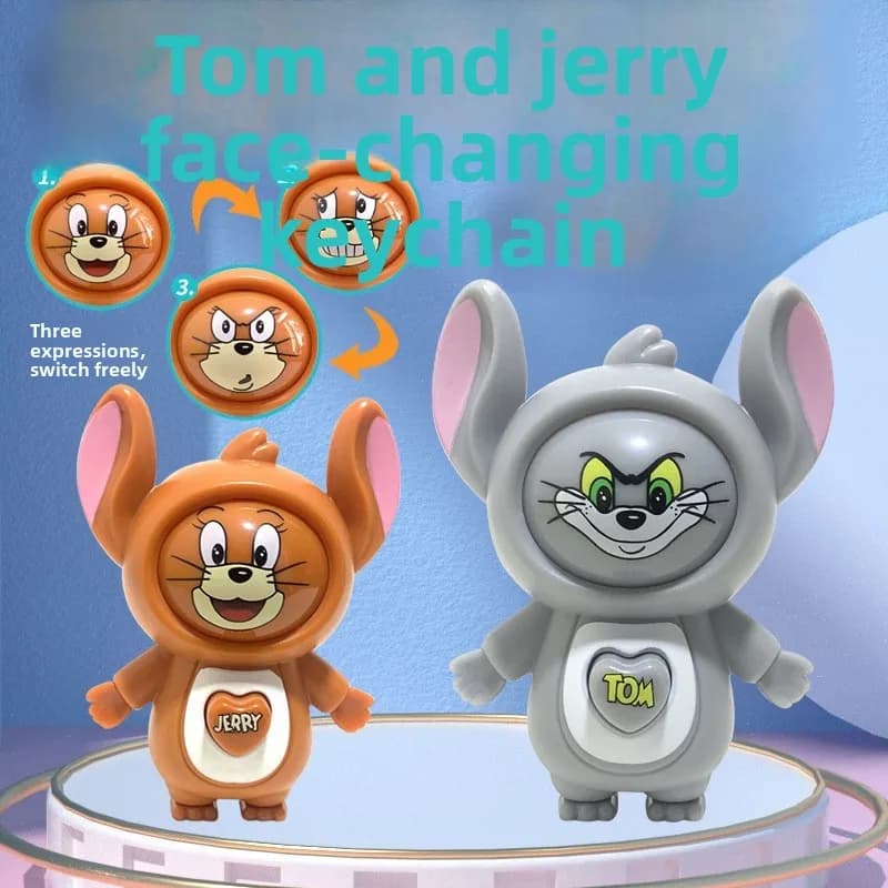 Portachiavi con ciondolo a forma di gatto e topo Tom e Jerry, bambola cambia-faccia, ornamento antistress, regalo di compleanno