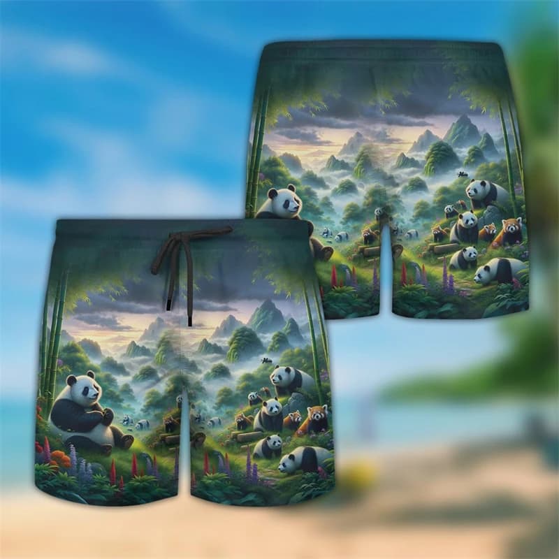 Pantaloncini corti con grafica di panda per uomo, abbigliamento casual, pantaloncini da spiaggia hawaiani, pantaloncini da donna alla moda in stile Harajuku.