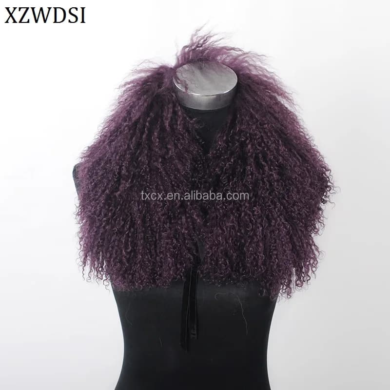 Collo in vera pelliccia di agnello mongolo riccio morbido caldo elegante alla moda per capispalla