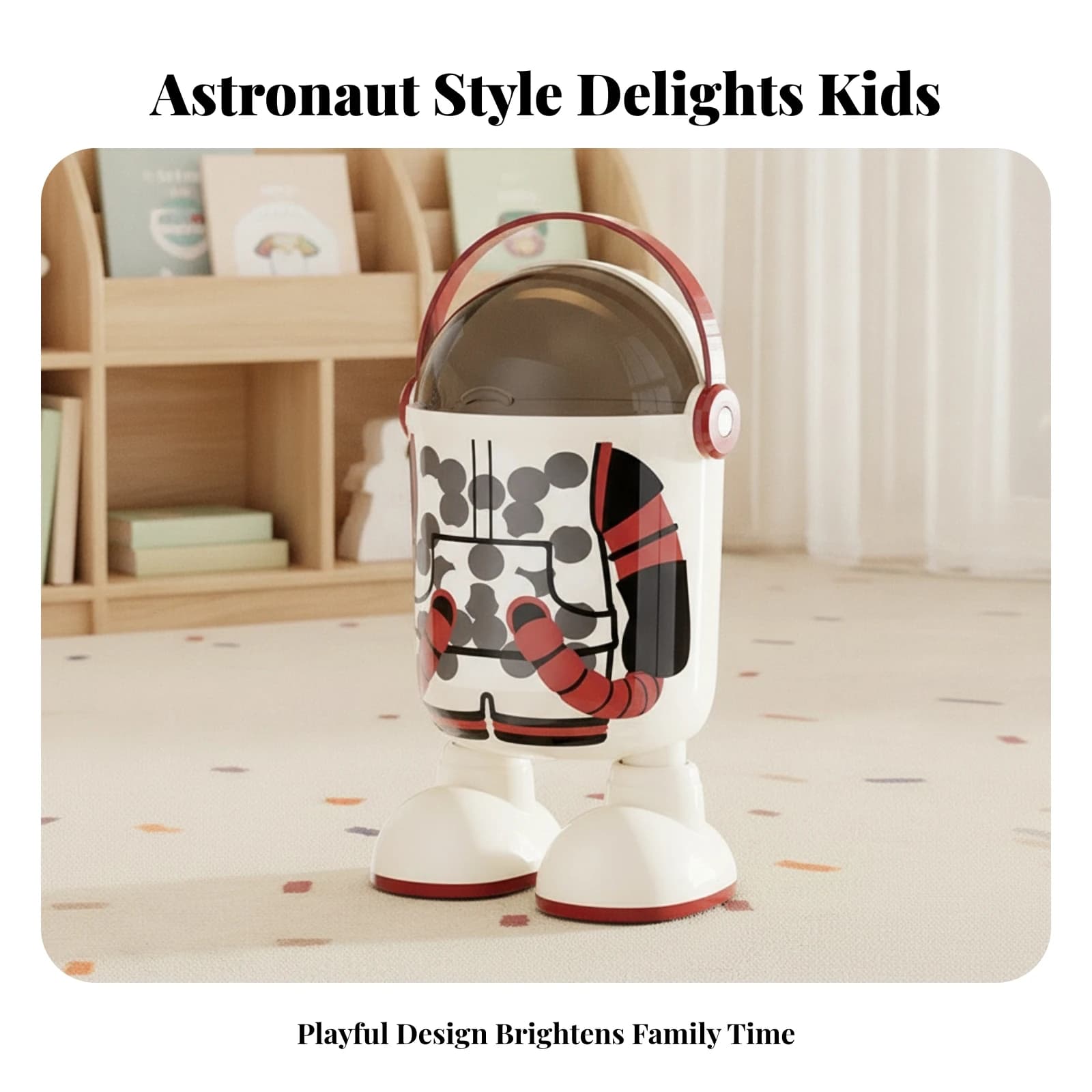 Cute Wastebasket Lidded Waste Bin Odor Control Printed Body Stable Base Astronaut Trash Can Astronaut Bin