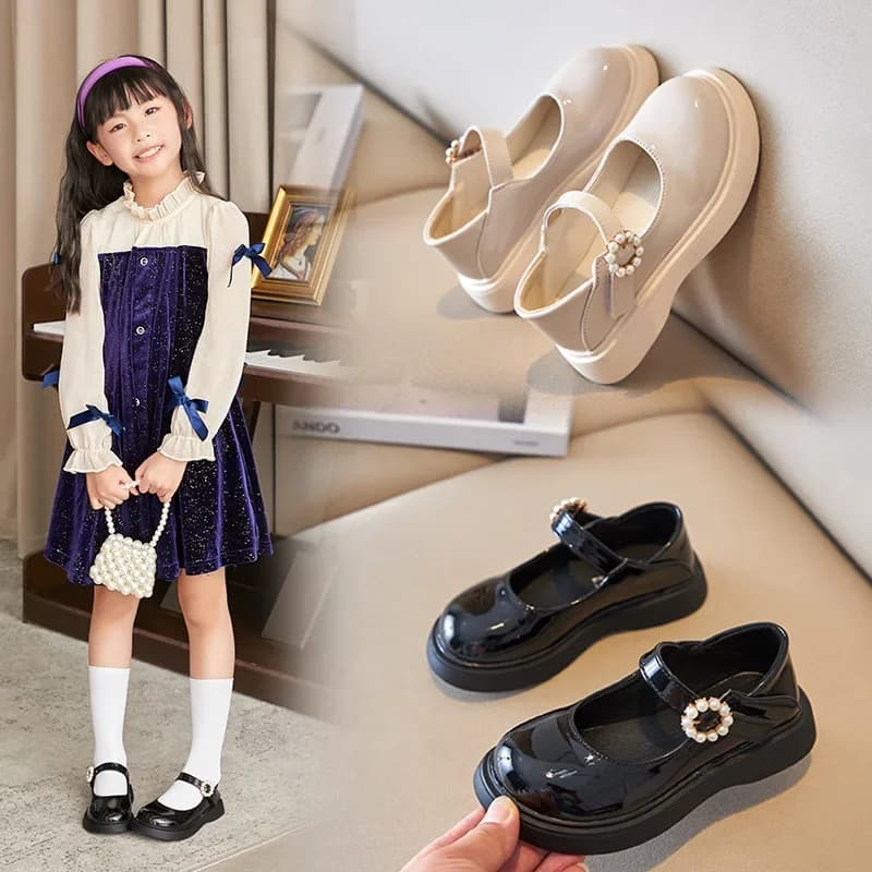 Spring Autumn Kid British Vintage Bean Princess Shoe Children Soft-Soled Mary Jane Velcro Shoe Girl Loafers Student Casual Flats
