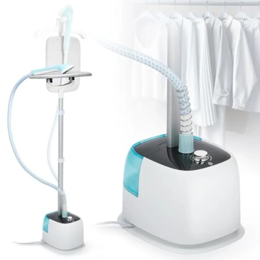 Vaporizzatore Verticale per Vestiti 1350W, Sistema di Riscaldamento in Alluminio, Vapore Potente in 30 Secondi, 10 Livelli di Controllo Vapore, Autonomia di 1 Ora