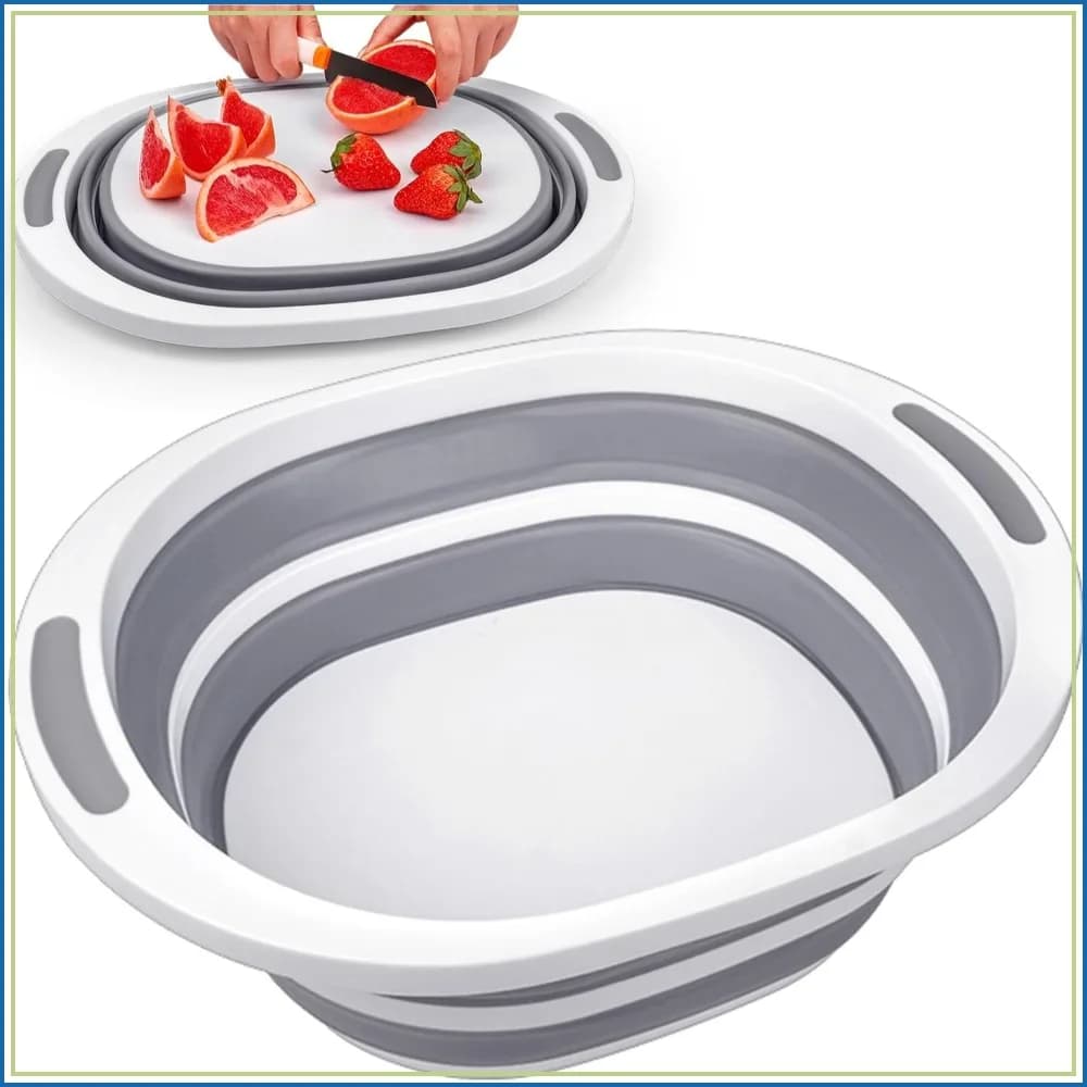 Lavabo Pieghevole, Vasca per Piatti da 7,5L con Tagliere, Lavello Portatile per Campeggio e Barbecue
