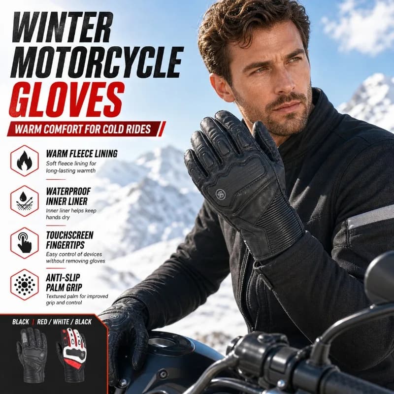 Winter Motorcycle Gloves Men Women Goatskin Leather Waterproof Liner Touchscreen Anti-Slip Protective Full Finger Riding Gloves