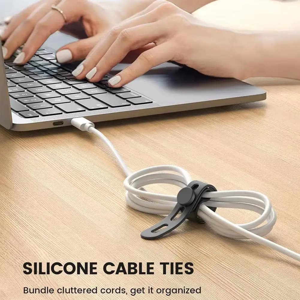 Organizzatore per cavi in silicone regolabile, riutilizzabile, per cavi dati, flessibile, per cuffie, supporto per cavi, avvolgicavo Y9D9