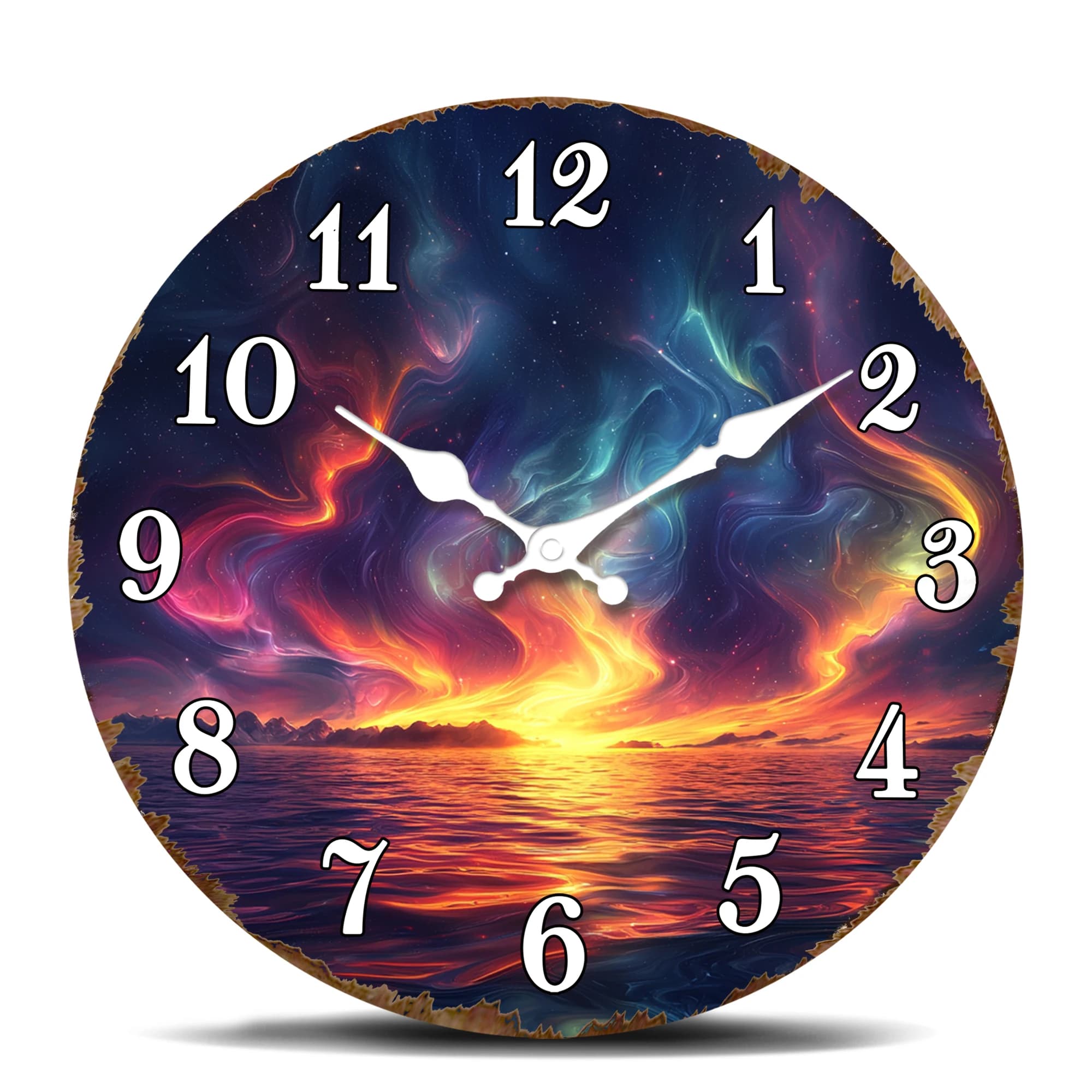 Orologio da parete con paesaggio stellato dell'oceano, orologio con decorazioni artistiche, quarzo silenzioso per l'home office, design rotondo unico
