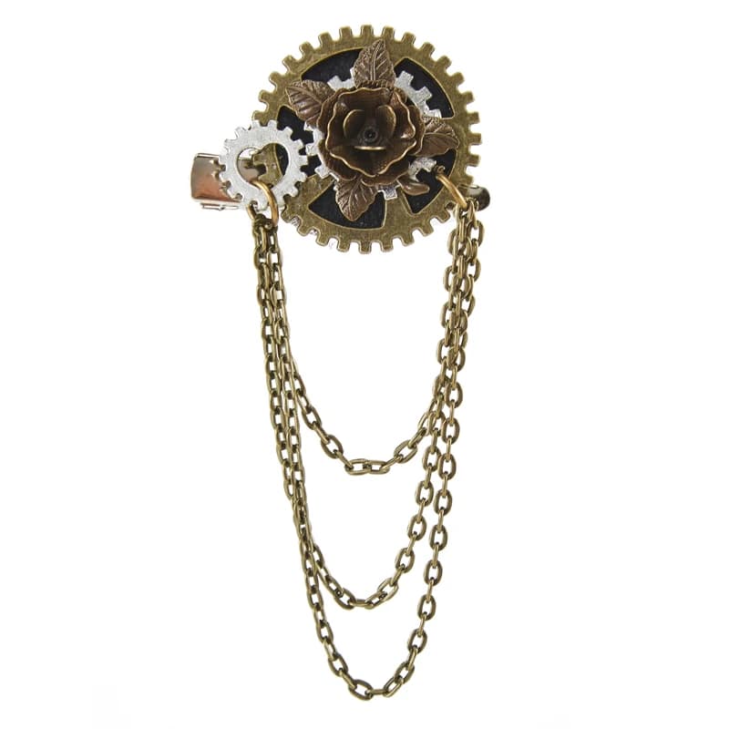 Spilla Steampunk vintage fatta a mano Spilla Gotica Gear Catena rosa Distintivo Cog Fermaglio per capelli Forcina gotica