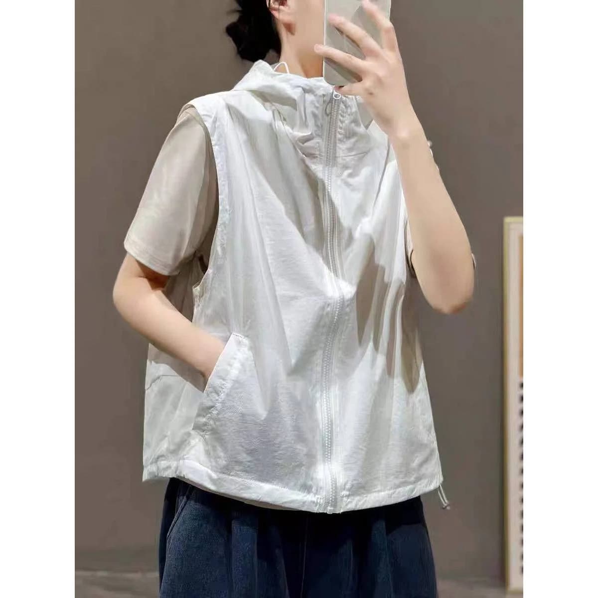 Sunscreen hooded vest jacket for women's summer new design sense sleeveless casual versatile breathable short top