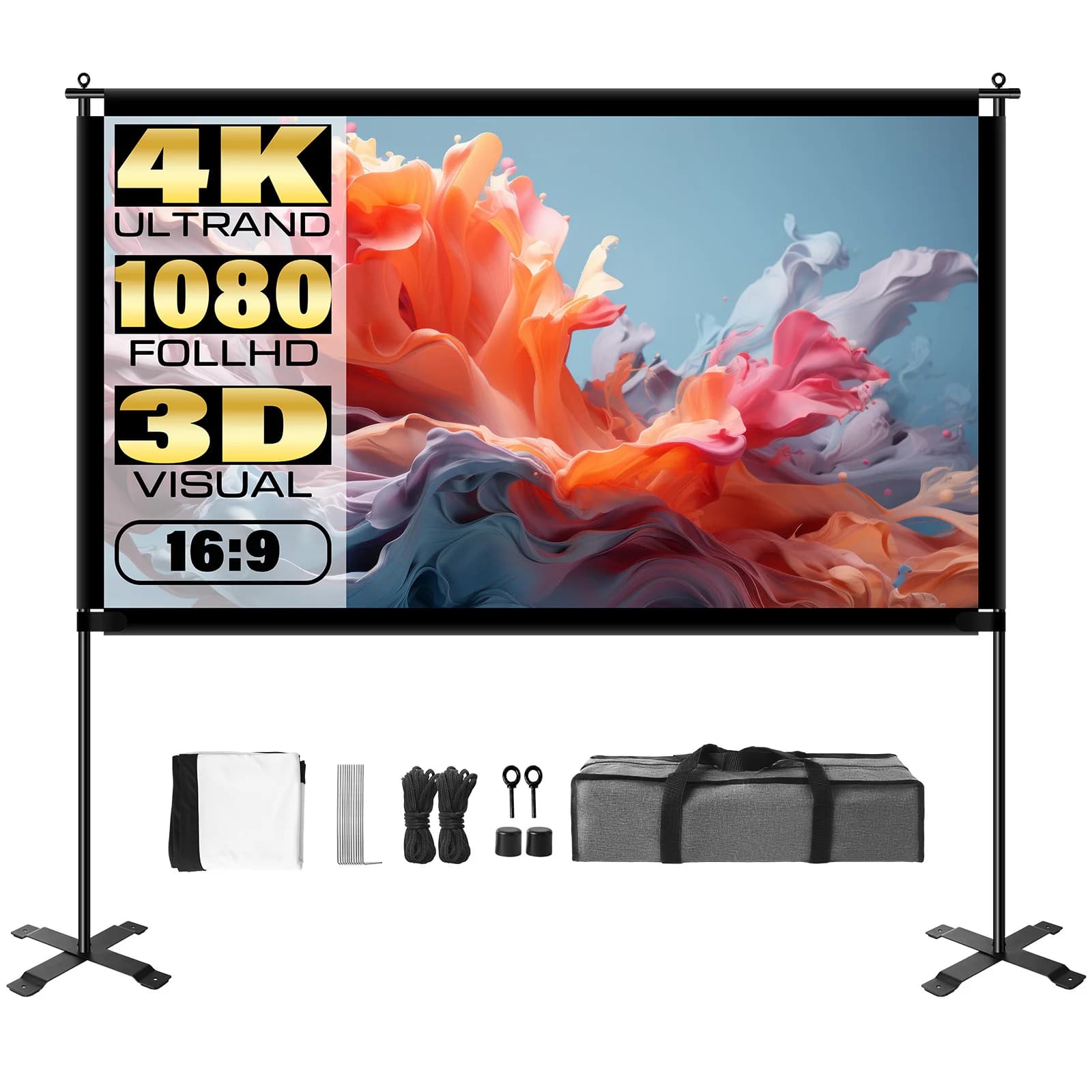 Supporto per schermo per proiettore 16:9 Schermo per proiezione portatile 4K 1080 HD per Home Office Garden Moive Theater Cinema 100-150 pollici