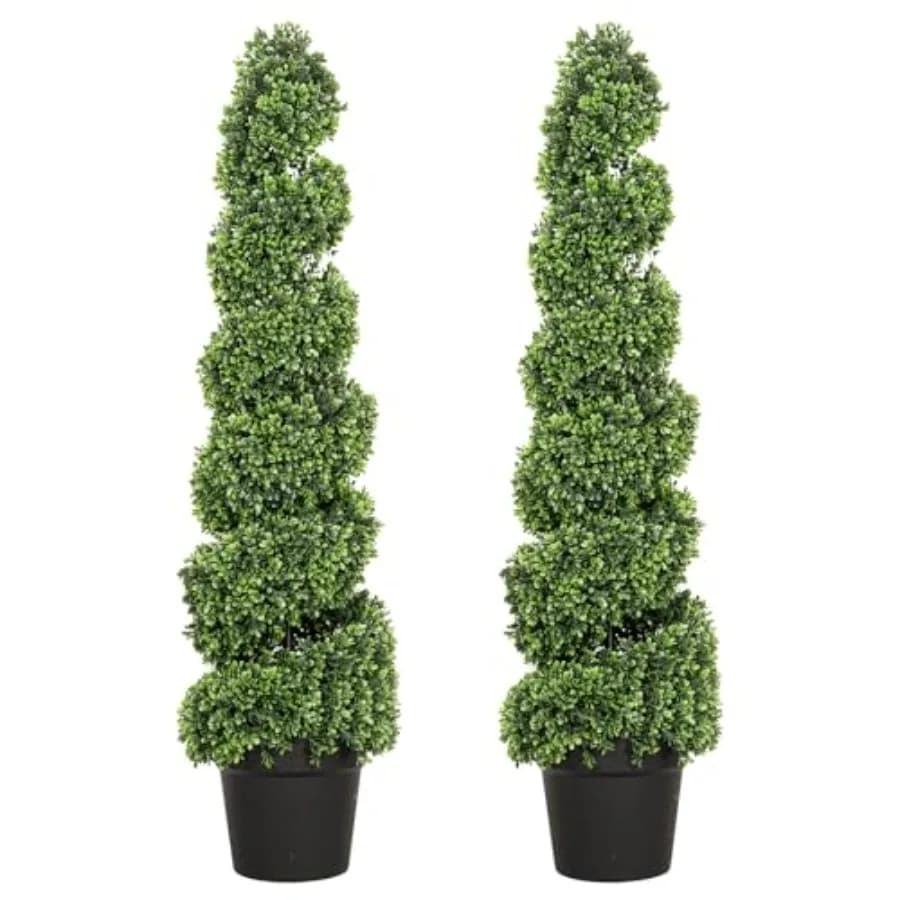 Set di 2 Alberi Topiari a Spirale in Bosso Artificiale Resistente ai Raggi UV, 120 cm, per Decorazione Interna ed Esterna di Giardini e Porticati
