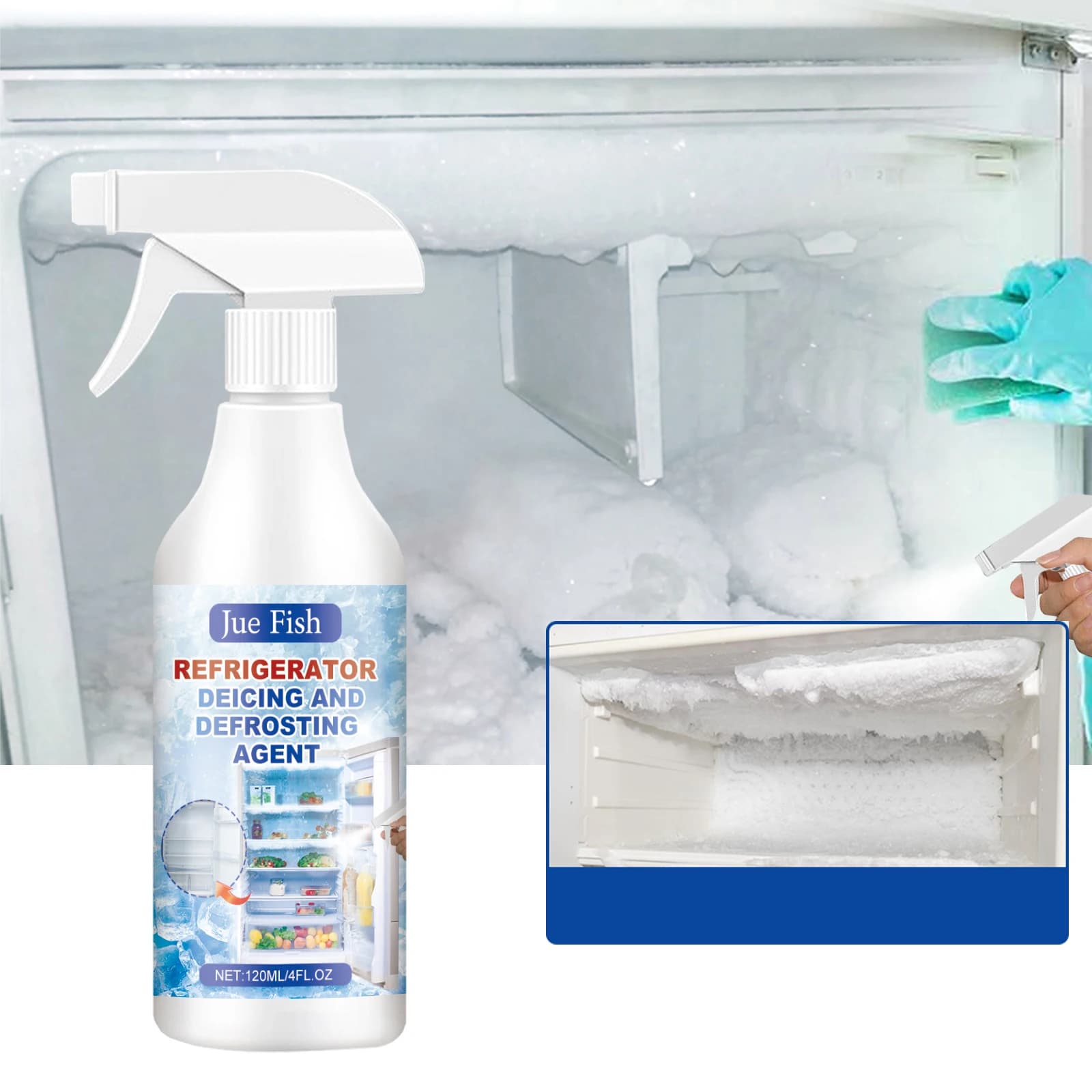 Spray per sbrinamento del frigorifero Agente per sbrinamento del frigorifero Spray per la pulizia Congelatore Sbrinamento fresco Rimuovi l'odore Dispositivo per sbrinamento domestico
