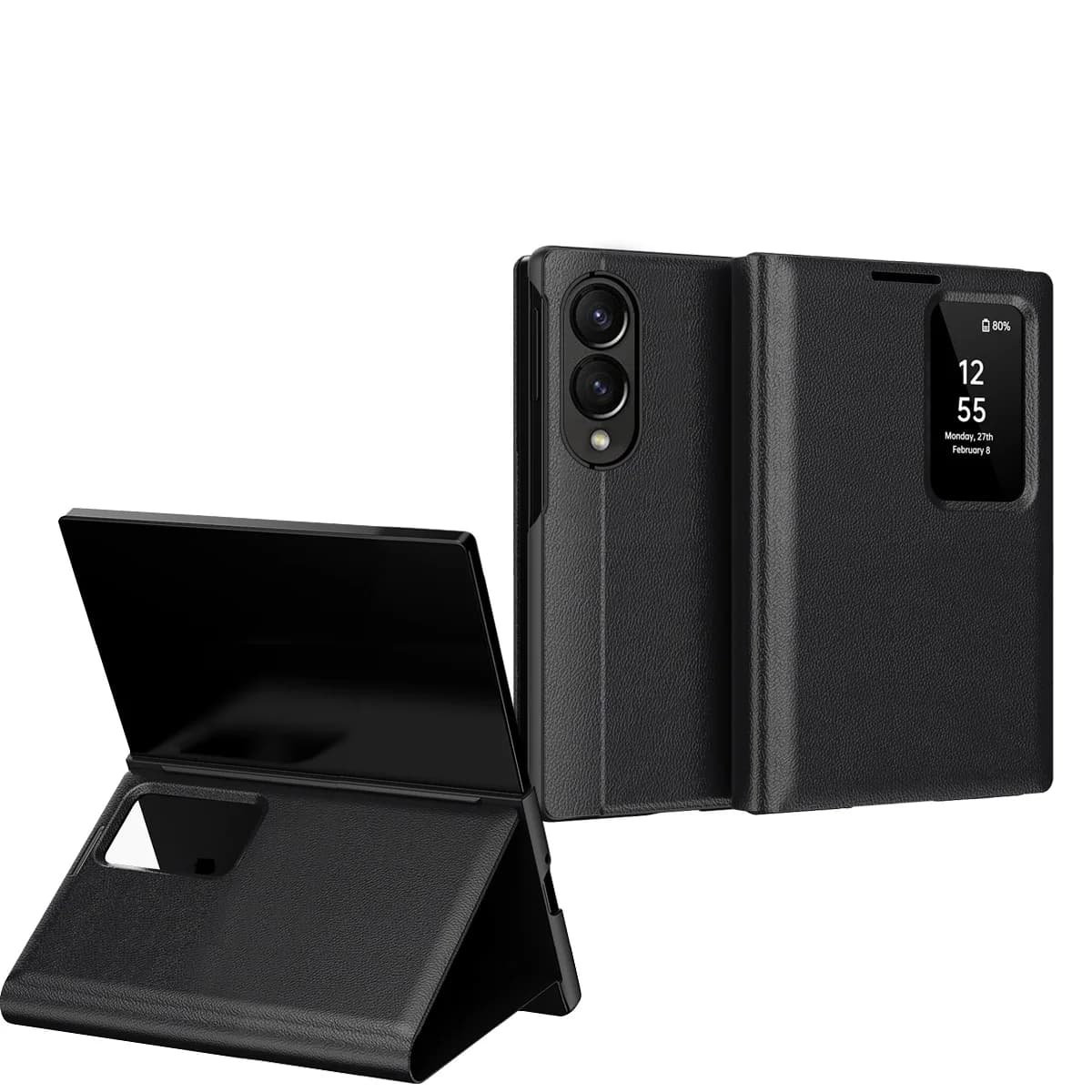 Case For Samsung Galaxy Z Fold 8 7 6 5 Phone Smart View Window PU Leather Wallet Flip-Free Answering Cover With Card Slot Cover