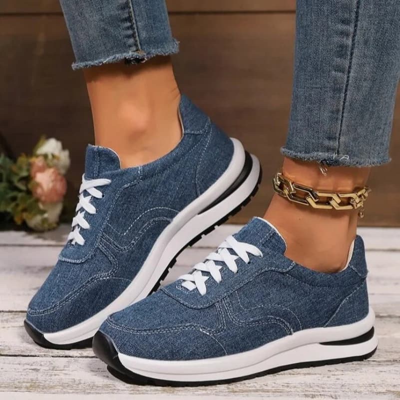 Comfortable Platform Denim Sneakers for Women Plus Size 43 Lace-Up Women's Sports Shoes Lightweight Non Slip Walking Shoes Woman