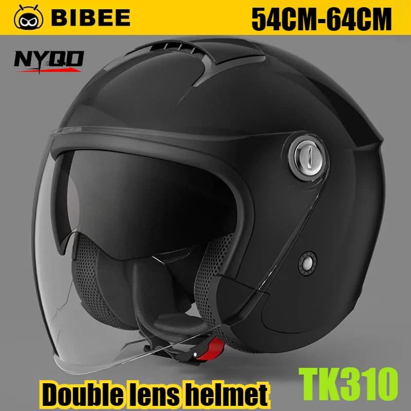 Bike helmet BIBEE TK310 Winter Heat for Electric Bike and Scooter, Open 3/4 Helmet with Double visor for Men and Women