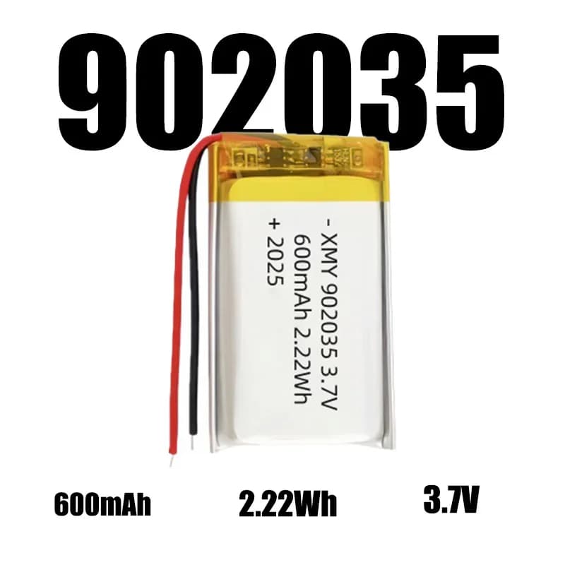 1~10Pz 902035 3.7V 600mAh Batteria al Litio Polimero LiPo Ricaricabile per MP3 DVD PAD Fotocamera GPS Laptop Bluetooth