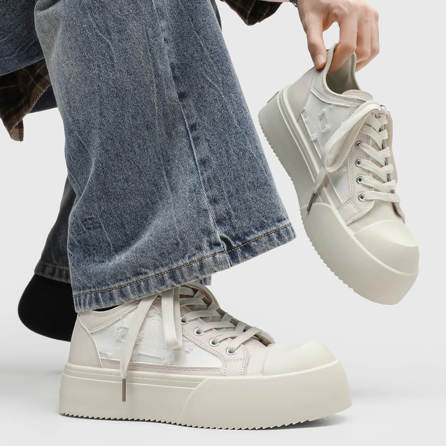 Men's Chunky Toe Shoes, Thick Bottom Height Increasing Sports Casual Board Shoes, All-Match Commute Low-Top Derby Canvas Shoes