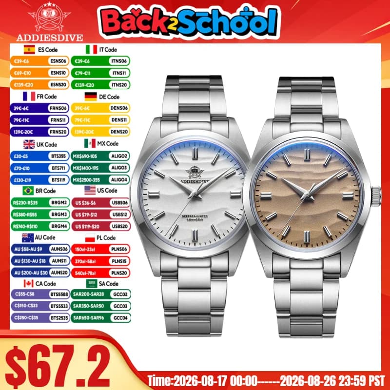 ADDIESDIVE TOP Desert Dial AD2030 36mm Orologio da uomo reloj hombre No Logo Bubble Specchio Pot Cover Vetro 10Bar Orologi da polso al quarzo