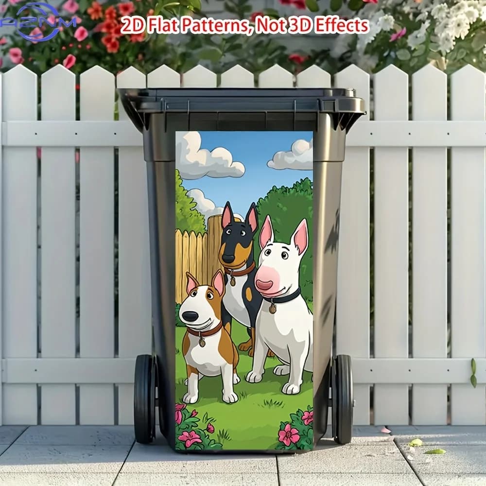 Self-Adhesive Stickers Featuring Cartoon Bull Terriers for Trash Cans - 1pc, Easy to Use, Long-Lasting And High-Quality, Ideal