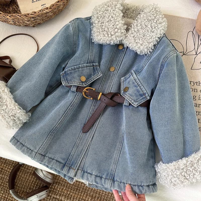 Cappotti Demin spessi per ragazze invernali Baby Plus Capispalla caldo in velluto con cintura Giacche lunghe progettate da principessa per bambini Vestiti per bambini