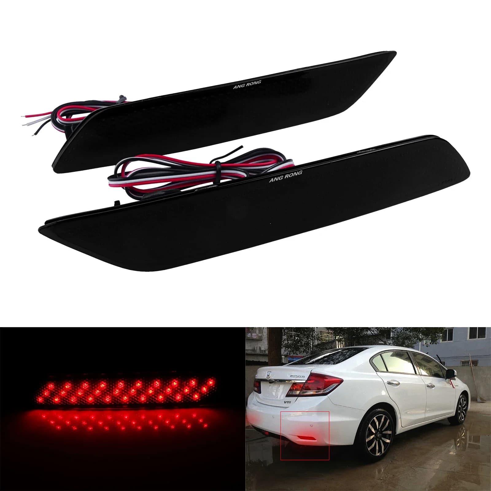 ANGRONG 2X Per Honda Civic 2013-2015 LED Rosso Paraurti Posteriore Riflettore Indicatore Coda Freno Luce di Arresto Lampade
