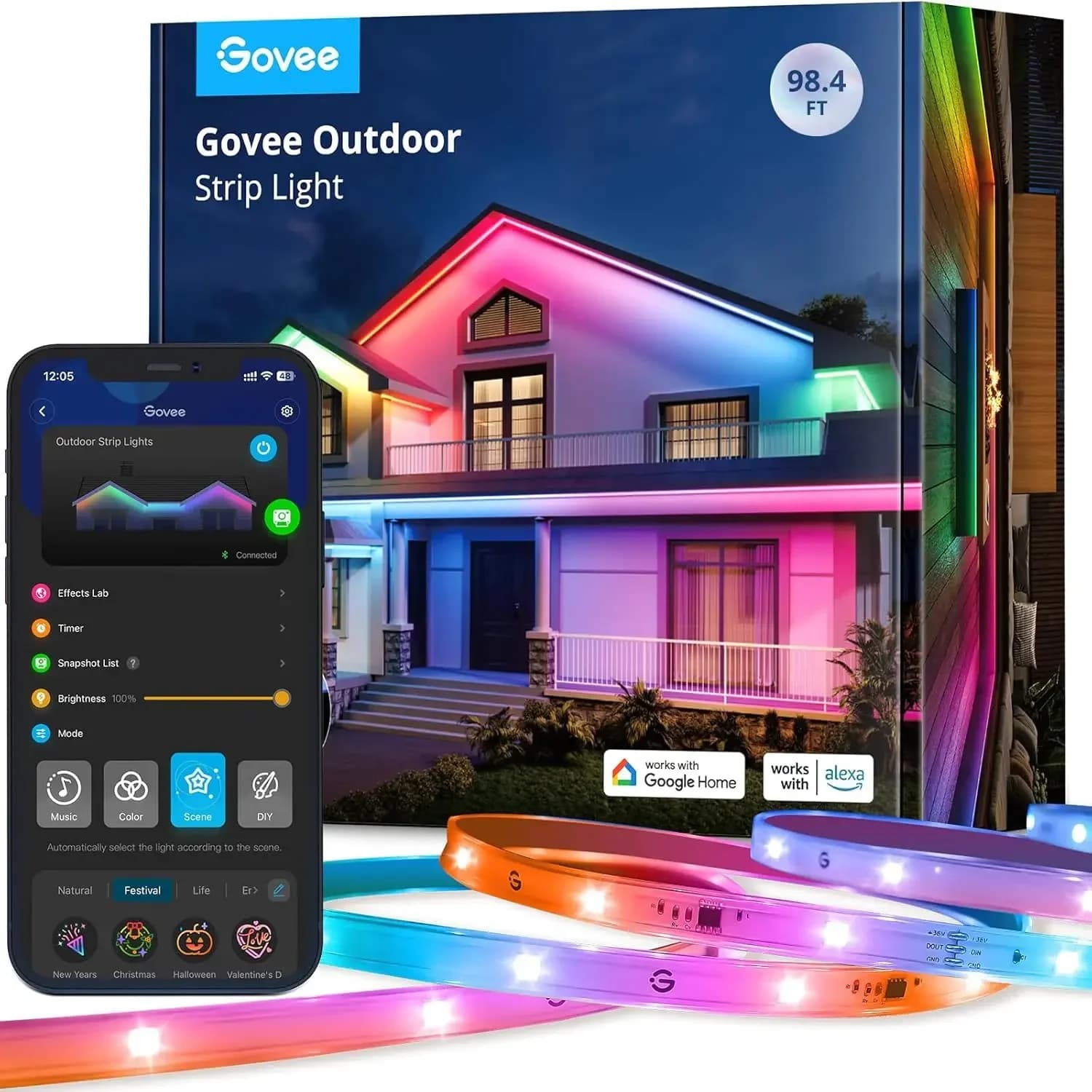 Luci a Striscia LED per Esterni, 30 Metri, Luci Intelligenti Compatibili con Alexa e Google Assistant, Controllo tramite App, Impermeabili IP65