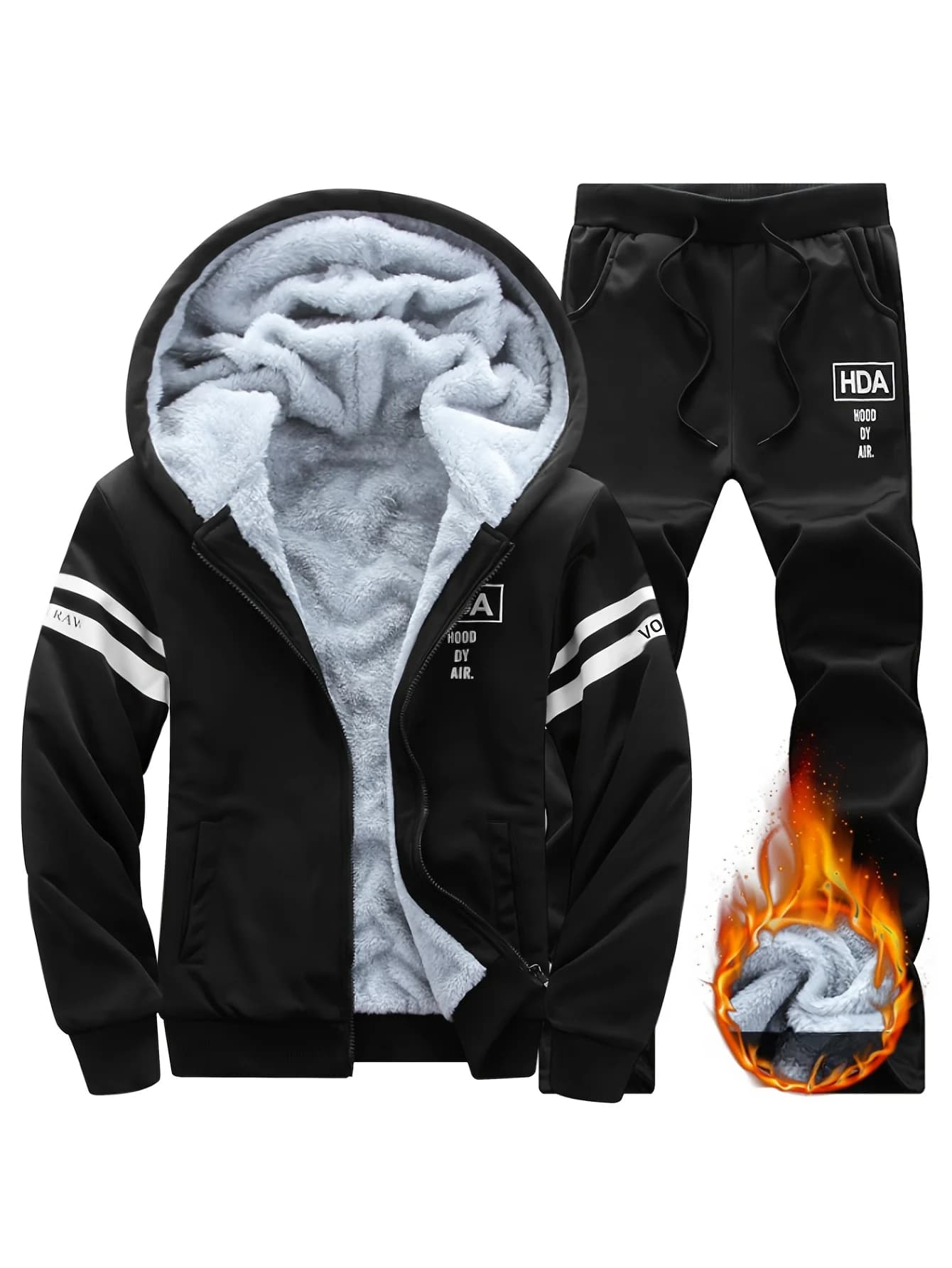 Completo da uomo per sport e tempo libero autunnali e invernali con felpa con cappuccio in pile, giacca con cappuccio oversize spessa autunno e inverno da uomo, t