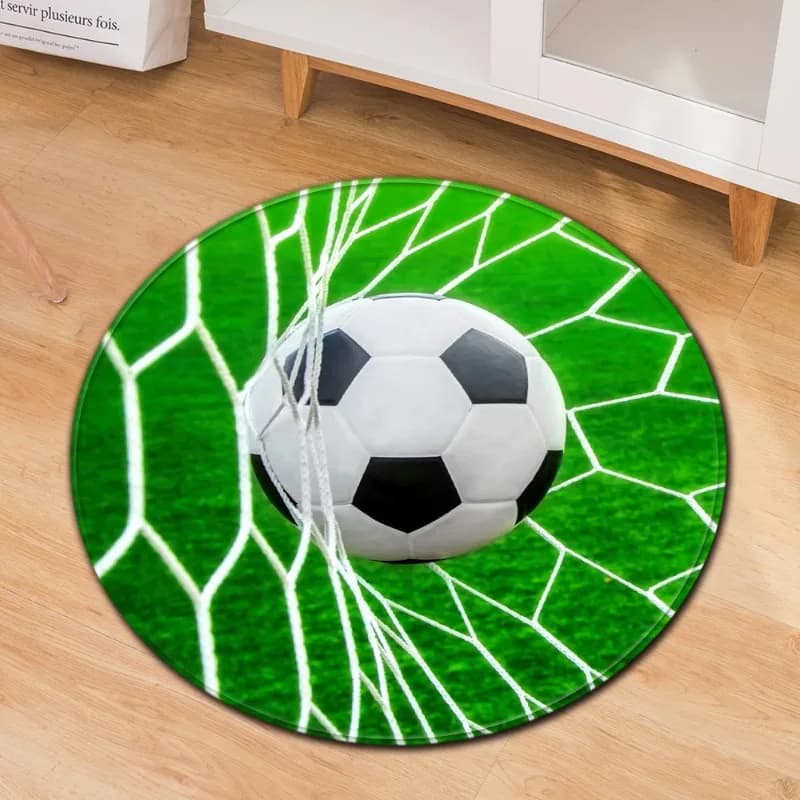 Soccer Theme Round Carpet Sports Style Football Print Rug Living Room Bedroom Boys' Room Match Celebration Non-Slip Decor Mat