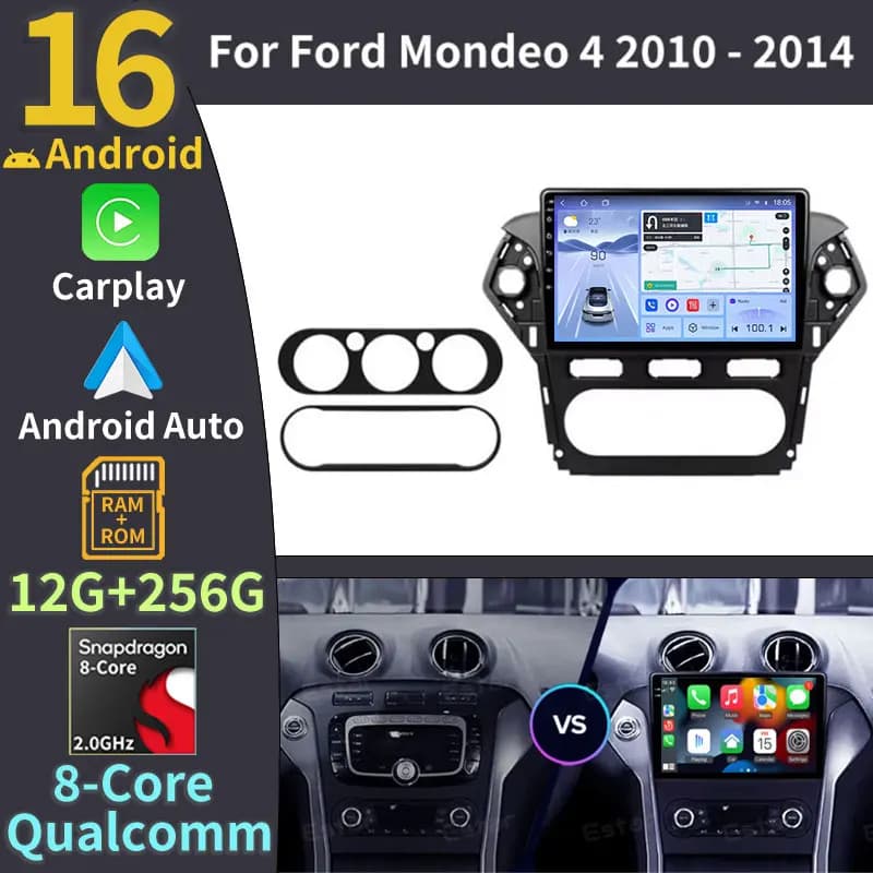 Android 16 Car Radio For Ford Mondeo 4 Mk4 2010-2014 Wireless 5G WIFI 360 Camera Snapdragon 9/10 Inch Qualcomm Systems AI Voice