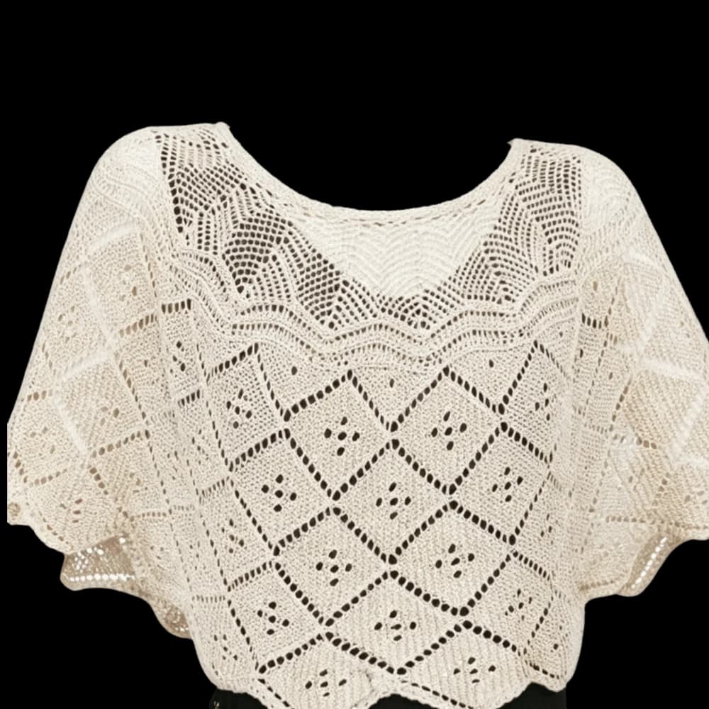 Pullover Style Crochet Shawl Pearl Brooch Vintage Knitted Beach Cover-up Thin Breathable Air-conditioning Coverall Summer