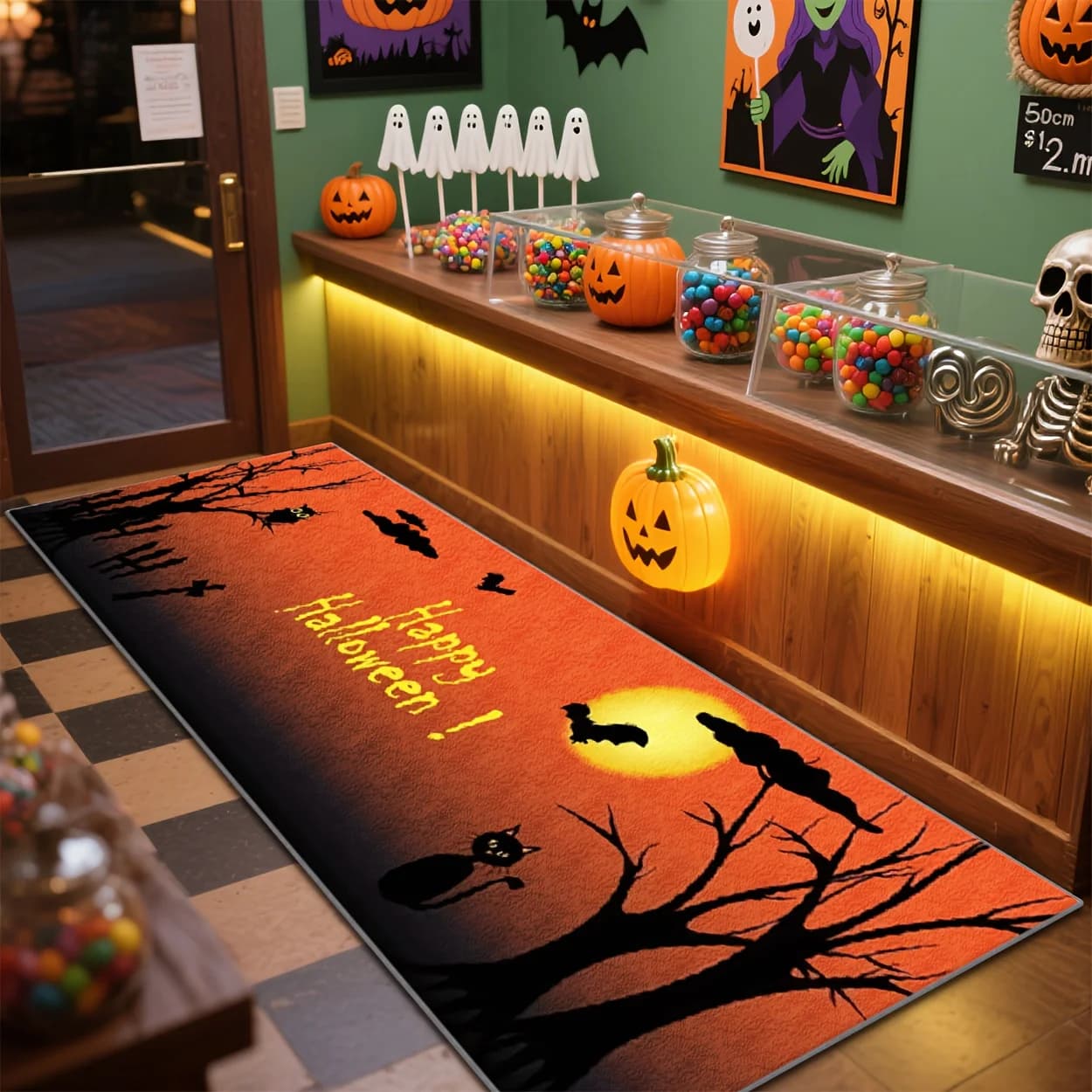 VIKAMA Halloween Carpet Coffee Shop Carpet Runner Rug Carpet For Living Room Rug For Bedroom Hallway Rug Bedside Floor Mat Home