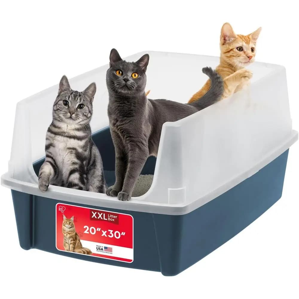 XX-Large Open Top Cat Litter Box with High Sided Walls, Tall Scatter Shield, Scoop Included, Easy Clean Plastic Pan, Big Cats &