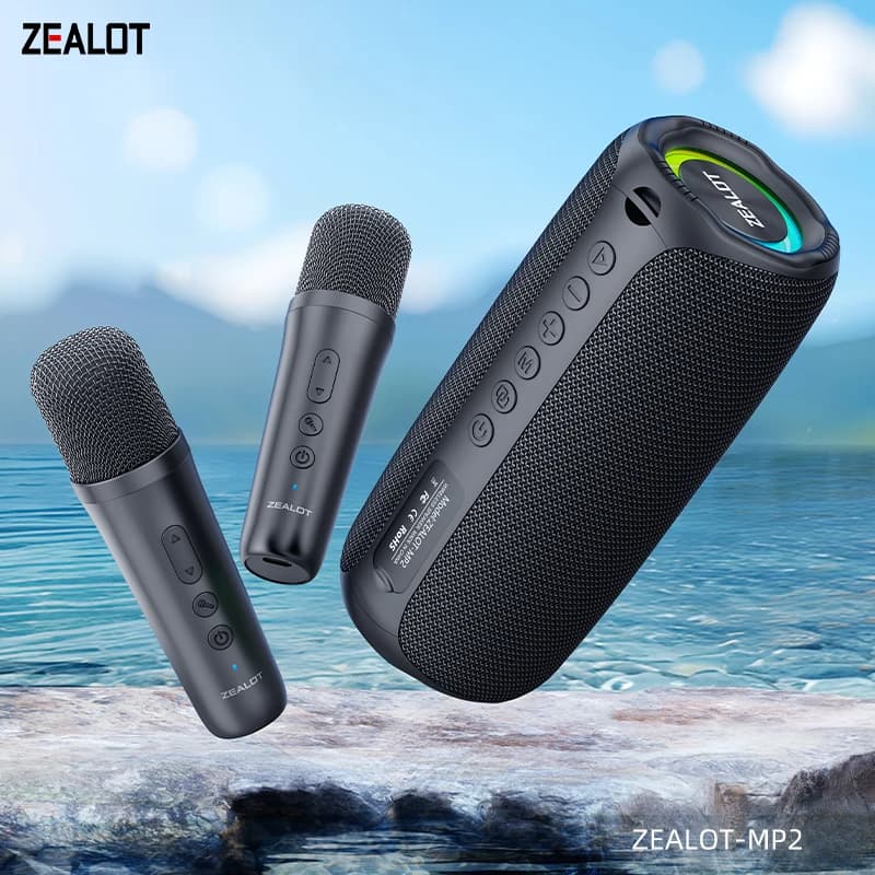 ZEALOT-MP2m Macchina per karaoke Altoparlante Bluetooth portatile con 1-2 microfoni wireless con bassi migliorati, Bluetooth 5.3, riproduzione 10 ore