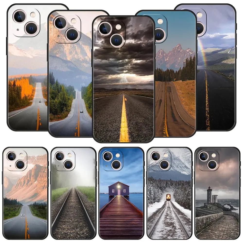On The Road Scenery Phone Case For iPhone 17 Air 16 Plus 13 15 14 12 11 Pro MAX 7 8 SE Soft TPU Shockproof Cover Funda