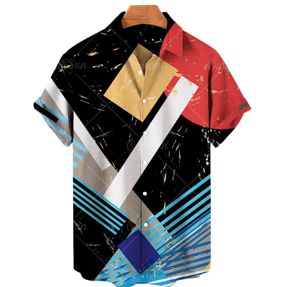 ​​2025 Men's Graffiti Oil Painting Shirt 3D Art Print Lapel Plus Size Hawaiian Beach Streetwear Ready​