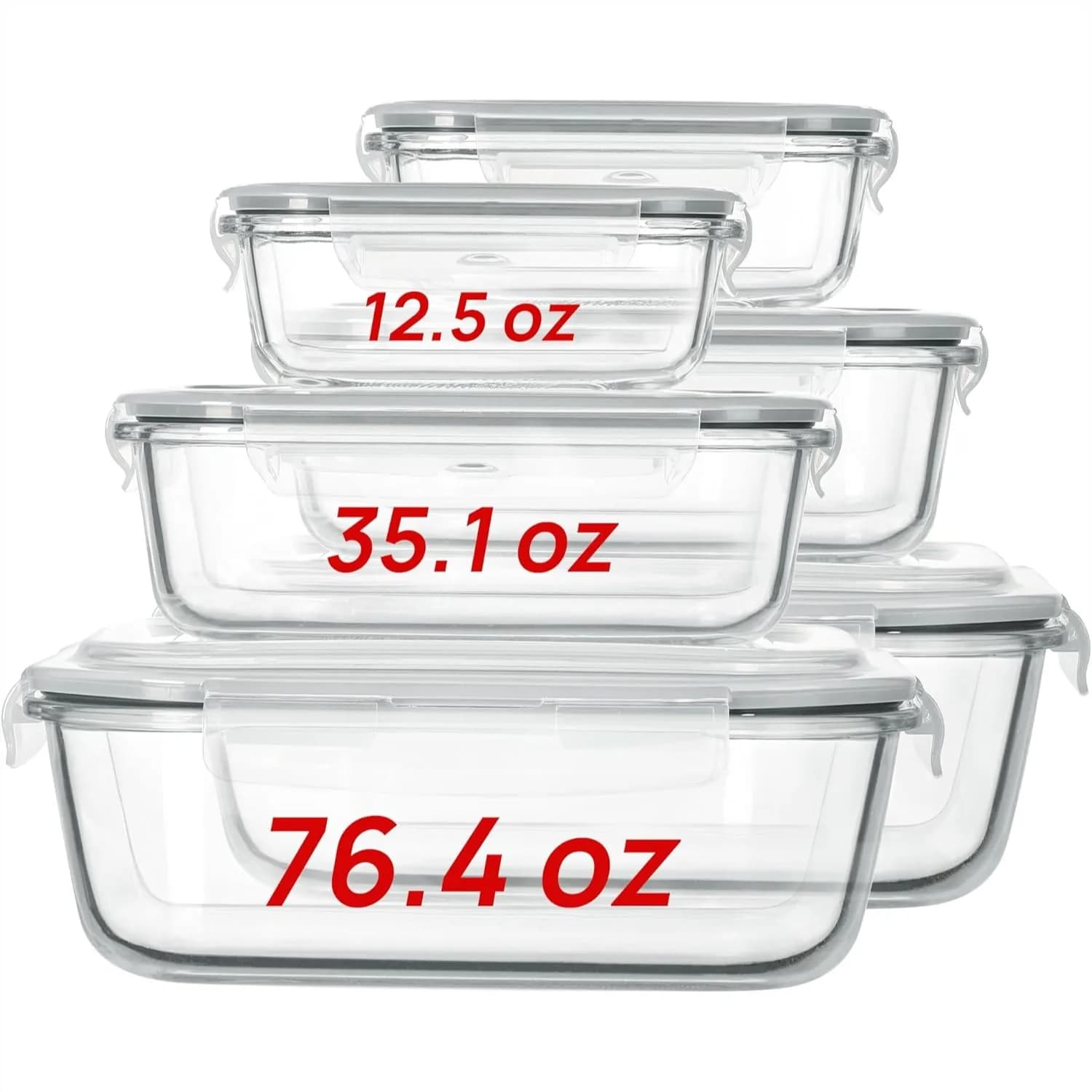 Contenitori in Vetro Extra Large per Alimenti con Coperchi, Set da 6 Pezzi Ermetici per Preparazione Pasti, Adatti a Microonde, Forno, Congelatore, Lavastoviglie