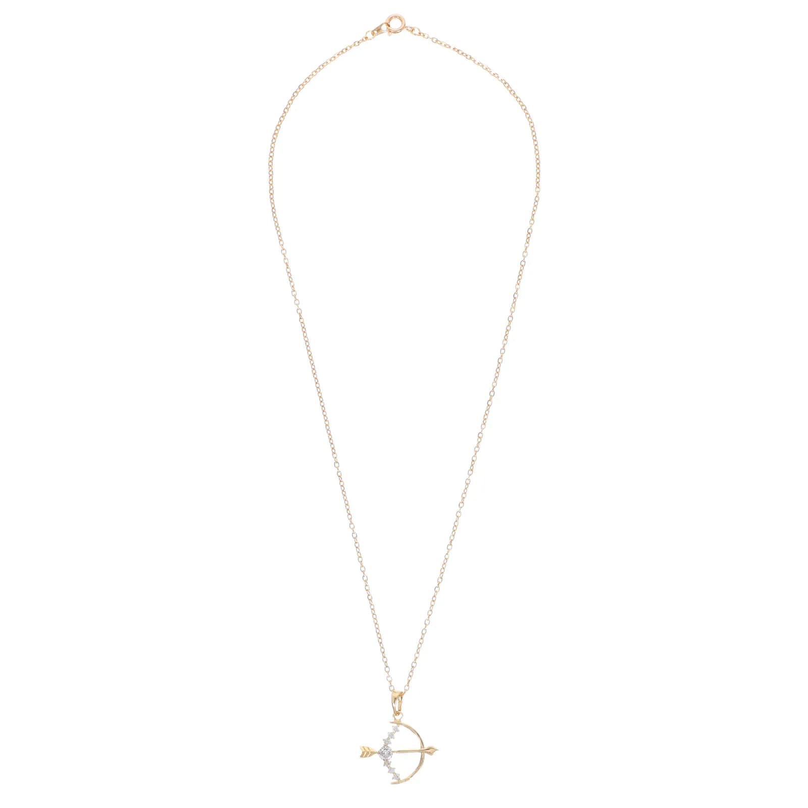 Elegante Collana con Ciondolo a Forma di Arco e Freccia Dorato con Zirconi, Gioiello di Moda Traforato per Donne