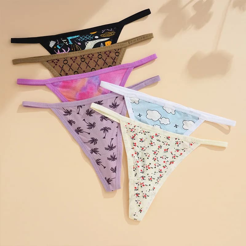 Sports Women Panties Plus Size Thong Sexy Lingerie Yoga Seamless G-Strings Lady Cartoon Printed Panties Low-Waist T-back T-pants